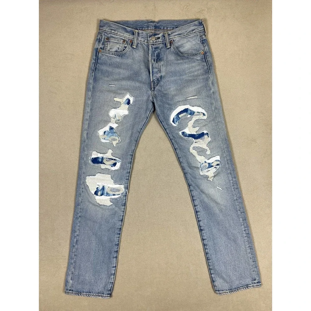 Levi's 501 Trashed‎ Mens 30x32 Blue Jeans Pockets Distressed Mid Rise Button Fly